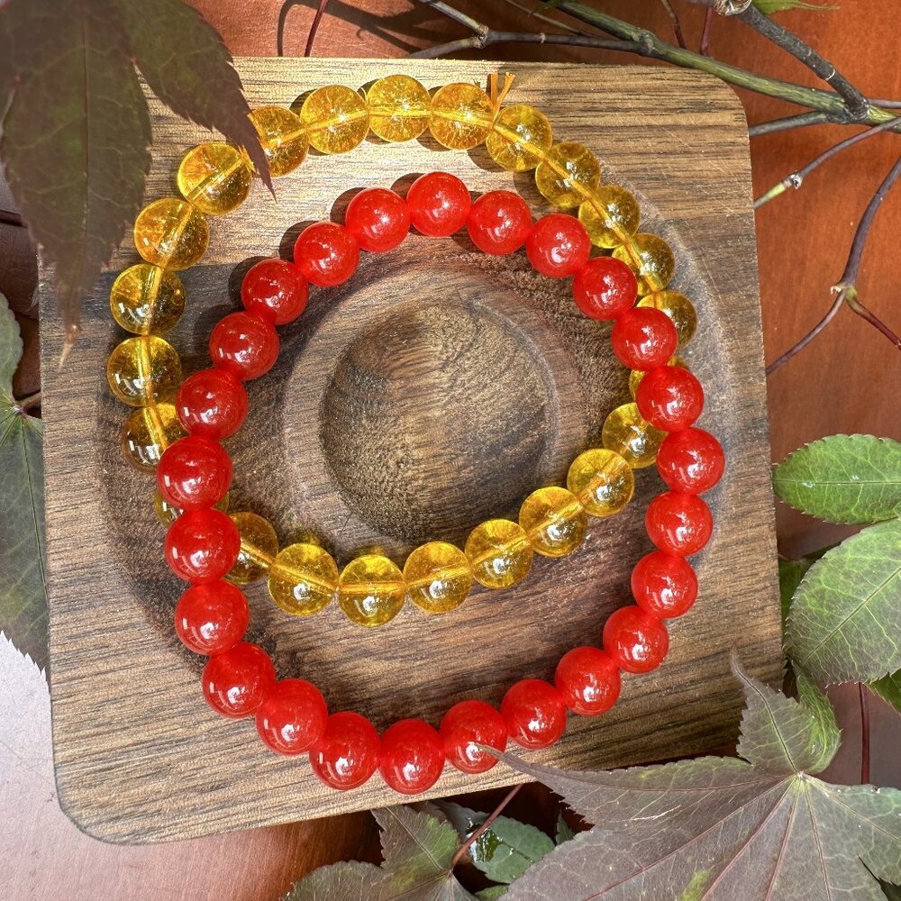 Blood Red Carnelian  & Golden Citrine 8mm Bracelets